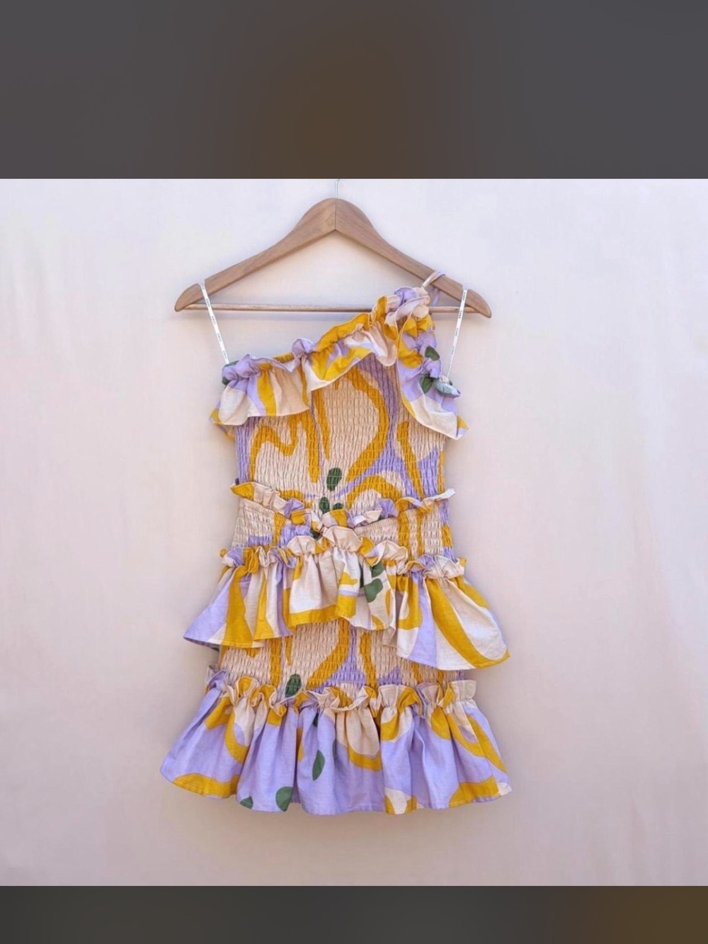 SABO Smocked Ruffle Floral Sundress in Yellow & Lavender